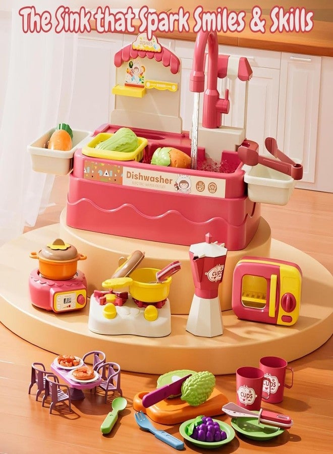 Oupstrive Pretend Play Dishwasher Kitchen Sink Toy Set with Running Water, Cookware, Vegetables, Utensils, and Tableware - 40+ Pcs Educational Role Play Cooking Set for Kids, Toddlers & Girls Boys. - Image 2